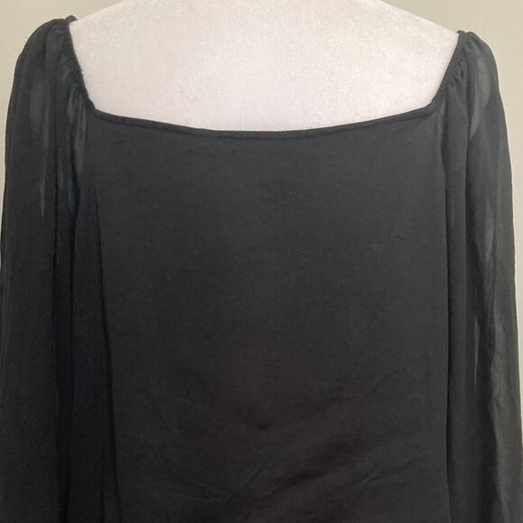 Zara Y2k Blouse size M Black Sheer Long Sleeves V-Neck Puff - Picture 4 of 8